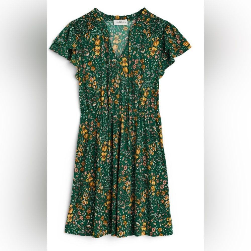 Kaileigh Genesis Knit Floral Tie Neck Dress Green Large Petite NWT STITCH FIX